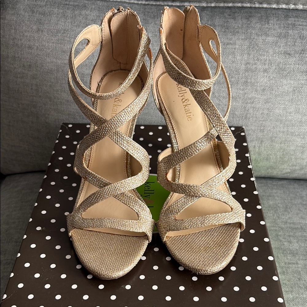 Kelly & Katie Strappy Gold Shimmer Heels